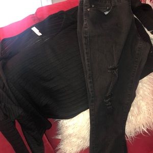 Black see thru crop long sleeve top  xxl